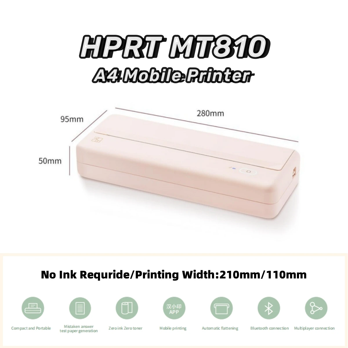 HPRT MT810 A4 Portable Paper Printer Thermal Printing Wireless BT Connect Compatible with iOS and Android Mobile Photo