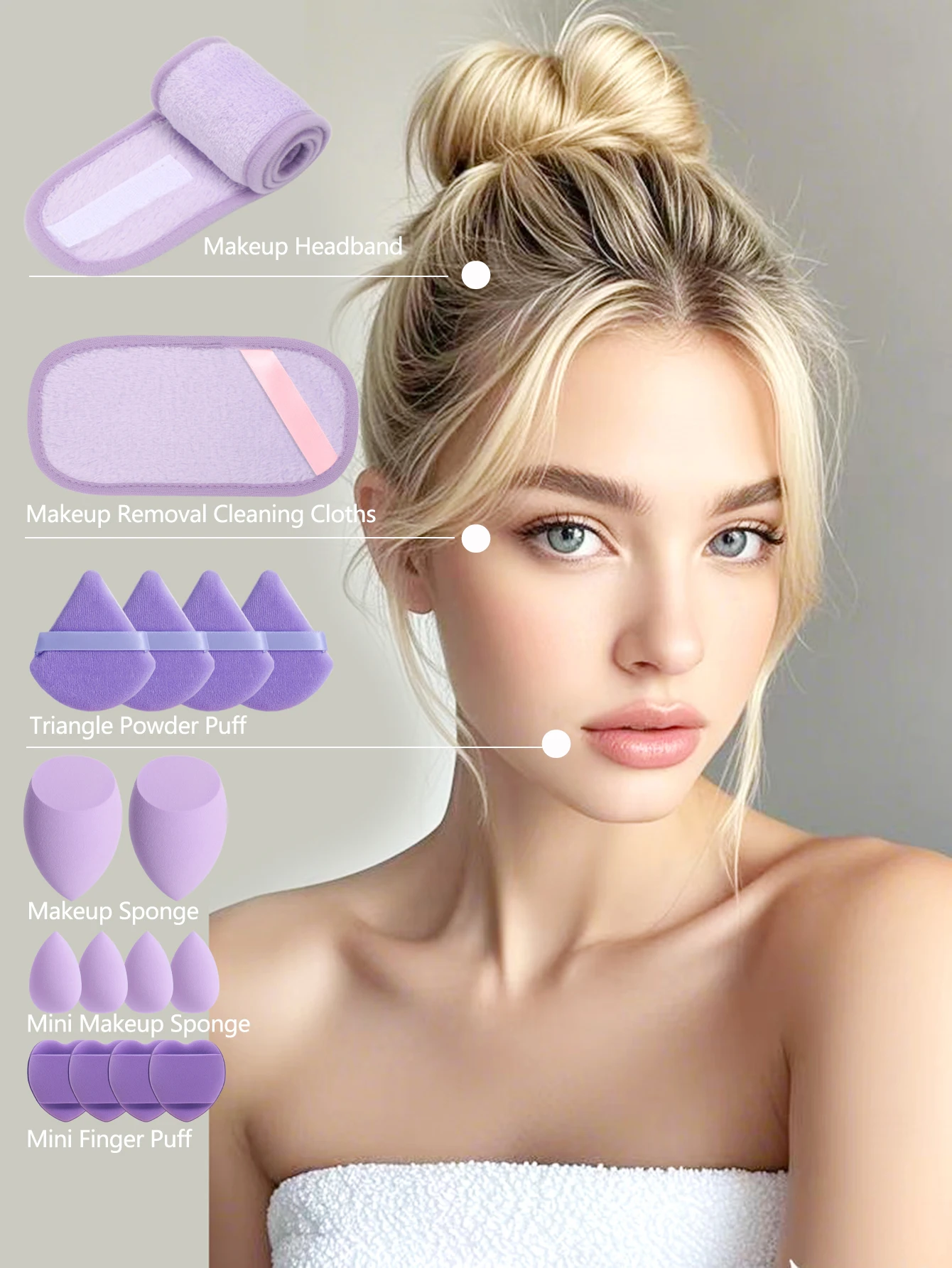 16-Piece Headband Set, Face Wash, Facial Cleansing, Makeup Removal, Travel, Suitable for All Skin Types