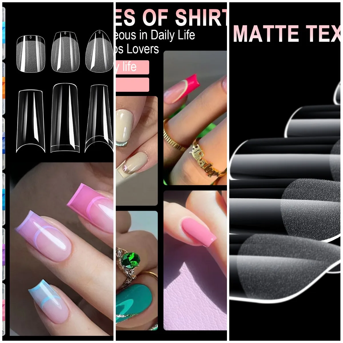 

Накладные ногти, не требующие моделирования и шлифовки, полуматовые, балетной формы, 600 штук.