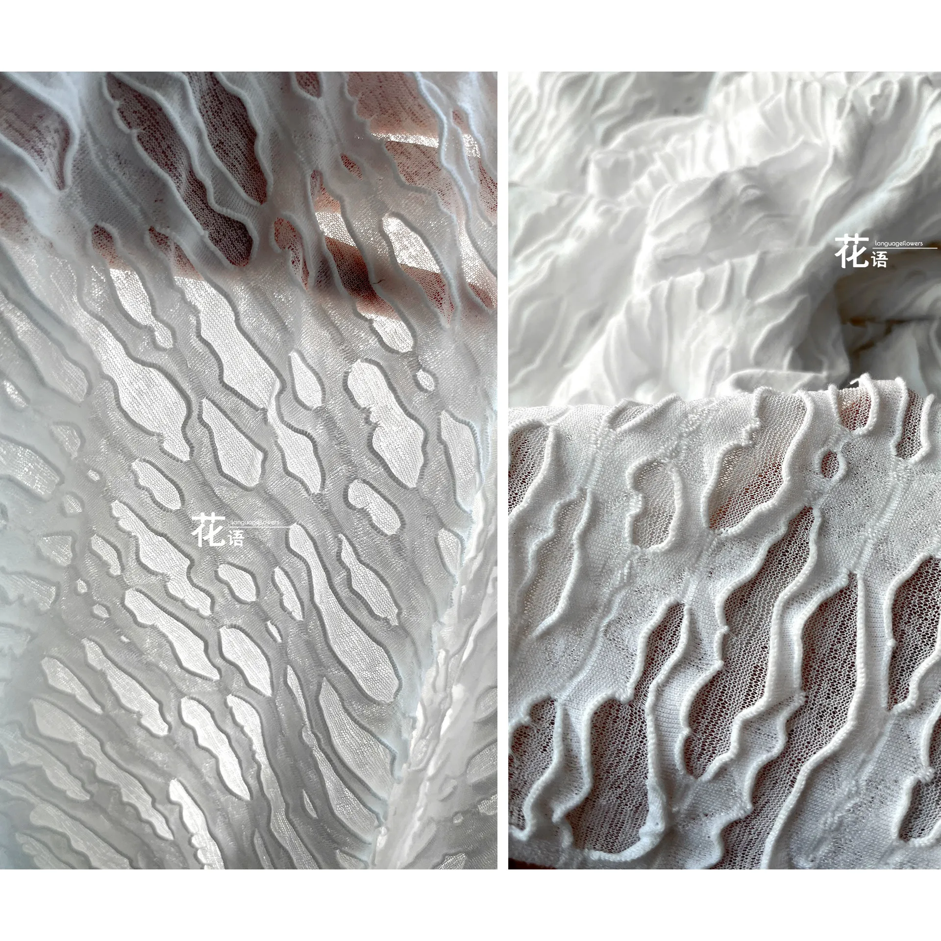 White Double Layer Knit Jacquard Designer Fabric Soft Distressed Texture for Pants, Decorative Crafts and Custom Apparel