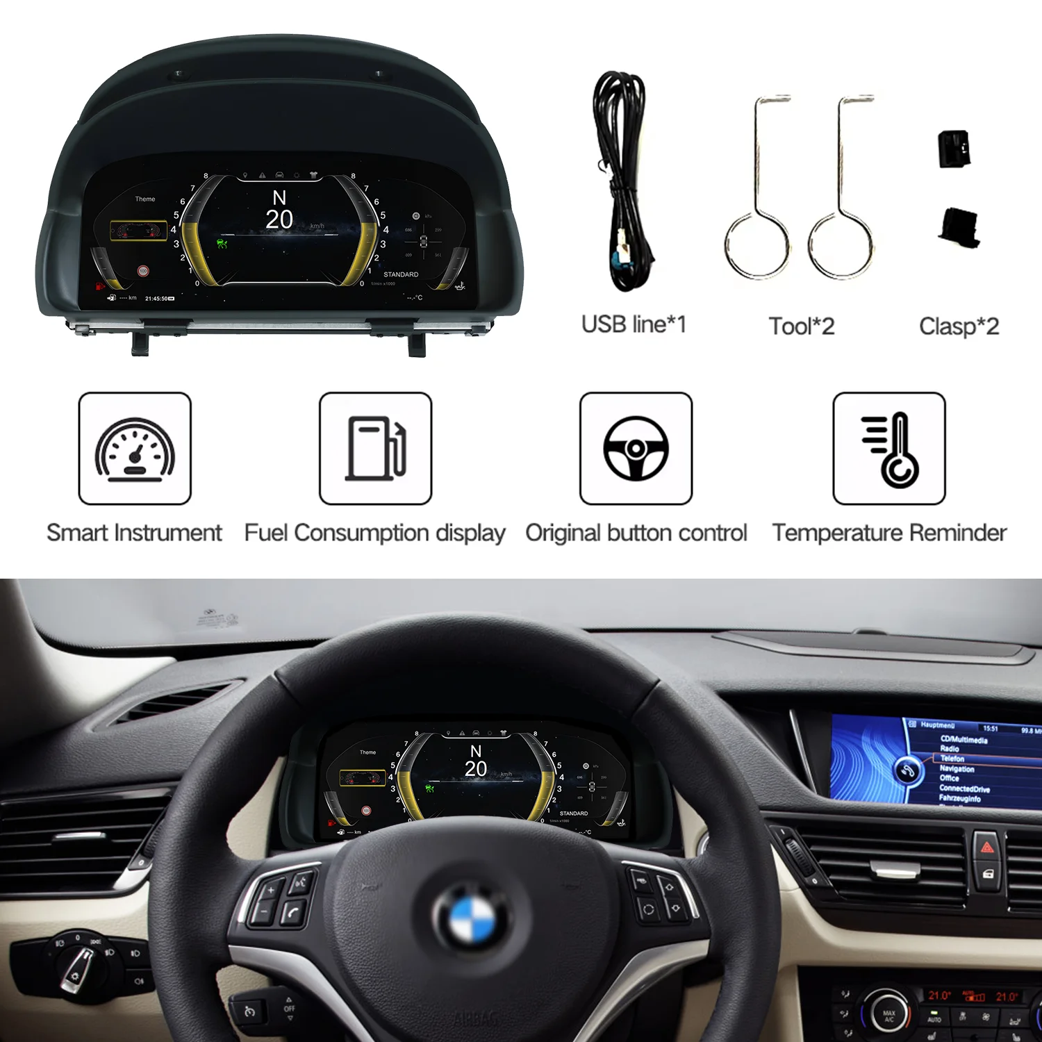 X1 E84 Dashboard Displayer Digital Cluster Instrument Speedometer Wireless CarPlay X1 E84