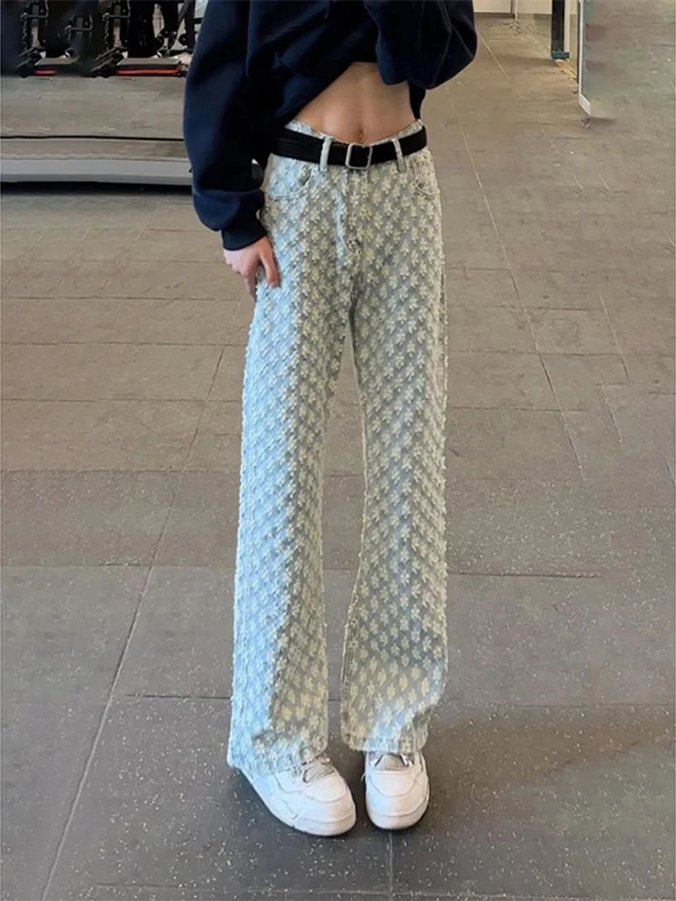 

Светло-голубые джинсы с принтом, мужские, прямого кроя, эластичные, зауженные, в американском стиле, с легким клешем, длинные брюки