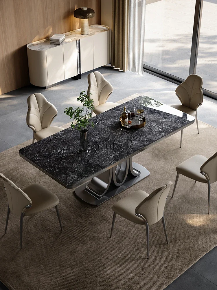 

LItalian light luxury rock slab dining table, premium rectangular modern simple small apartment dining table