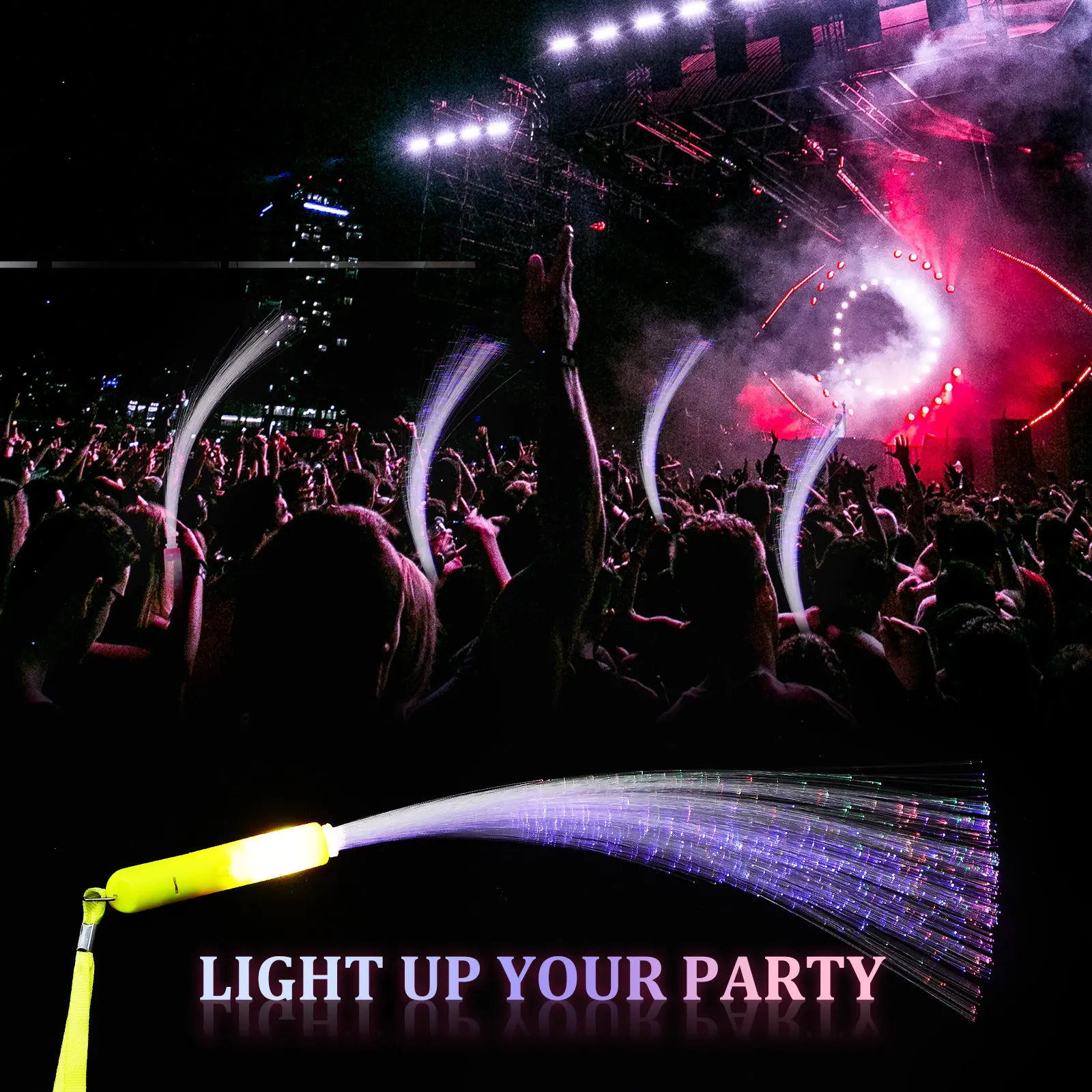 12Pcs LED Glow Sticks Fiber Optic Wand Party Favor Light Up Rods Easy Press Activation for Wedding Festival Carnival Stage