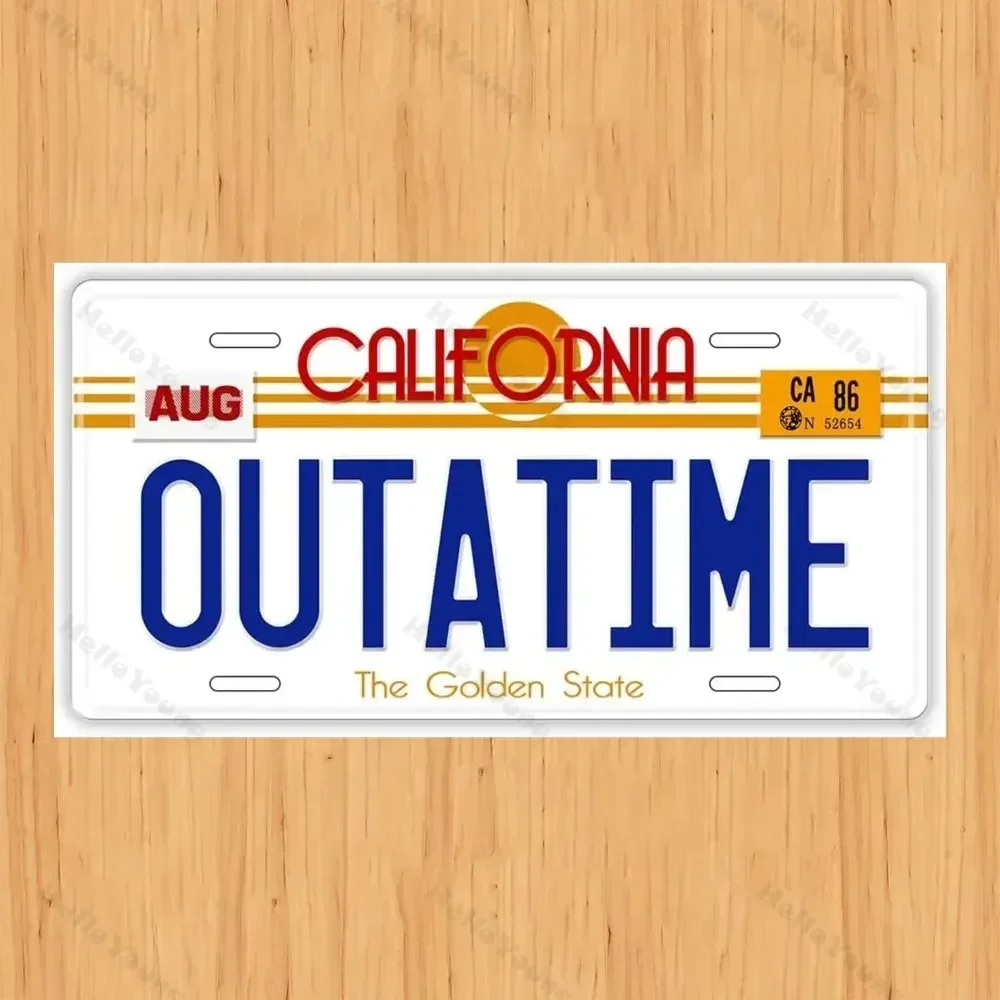 The Back To The Future Replica Stamped Aluminum License Plate Marked 'Outatime', A Novelty Car Tag for Collectors