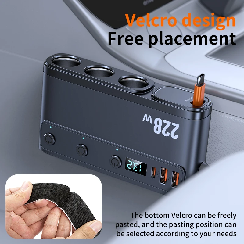 228W 9 in 1 차량용 충전기 3포트 시거잭 분배기 12V 24V 고속 충전 플러그 전원 어댑터 (아이폰, GPS, 블랙박스용) 썸네일 5