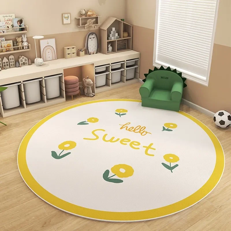 Colorful Alphabet Flower Round Rug – Soft Plush Non-Slip Kids Play Mat for Nursery, Bedroom & Home Decor