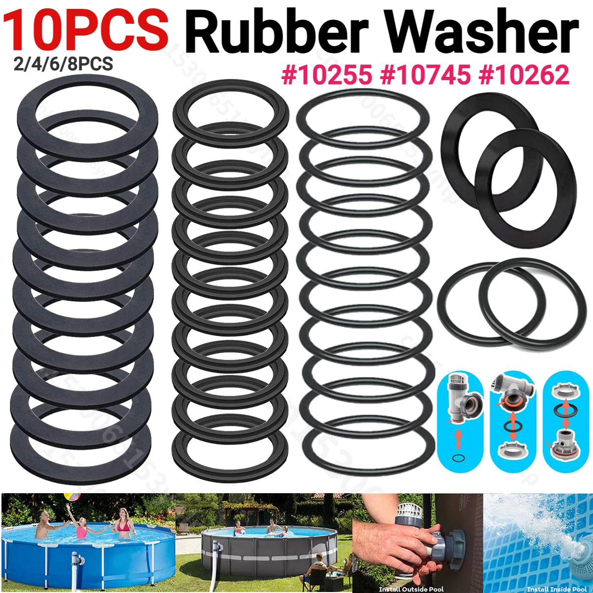 2-10PCS Rubber Washer for Intex Poolnars10747/25006 O Ring Gasket Replacement Seal Rubber Gasket Swimming Pool Equipment Parts