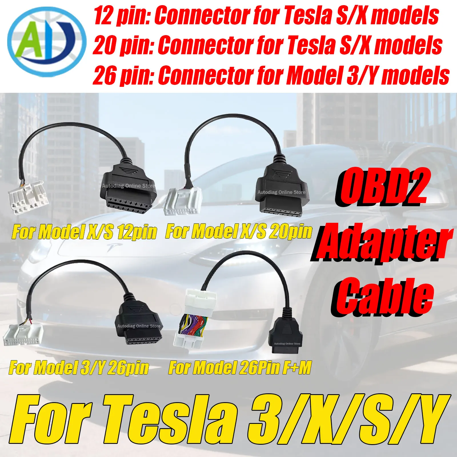 

For Tesla Model S Model X Model 3 Model Y OBD2 Adapter 26Pin 20pin 12pin Harness For X431 Scanner OBDII Diagnostic Connector
