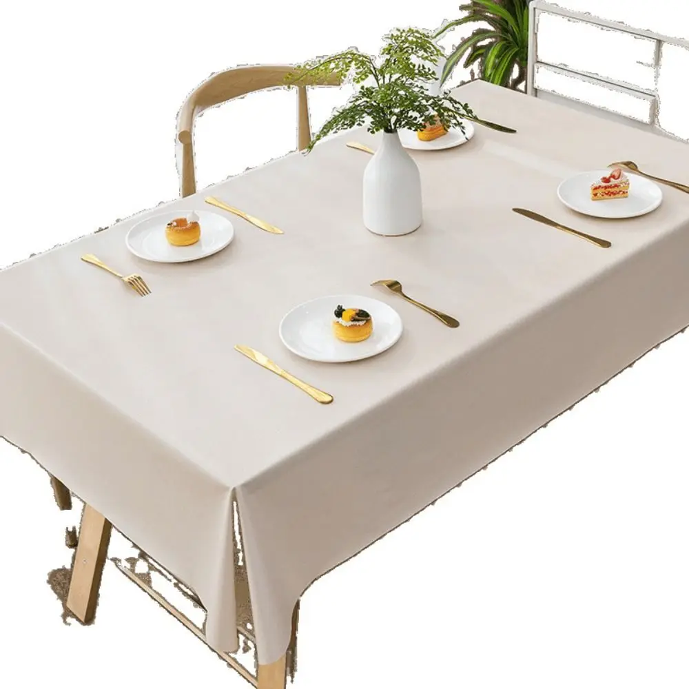 Solid Color PVC Tablecloth Oil Resistant Decoration Kitchen Dinning Tablecloth Heat Resistant Simple Square Table Cover