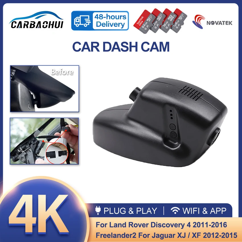 4K HD 2160P Dash Cam for Jaguar XF XJ XJL 2012-2015 for Land Rover Discovery 4 2011-2016, Freelander 2 Car DVR 4K Video Recorder