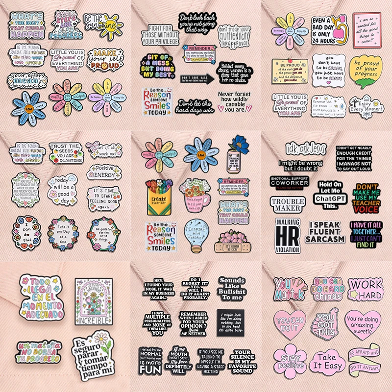 3-10 Stück/Set Lustige Zitate Emaille-Pins Inspirierende Satirische Phrasen Selbstheilende Broschen Emotionale Unterstützung Abzeichen Schmuck Geschenke
