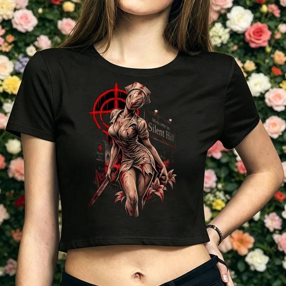 Silent Hill cropped top shoujo streetwear meme scene  clearance sales gyaru t shirt baddie korean fashion harajuku