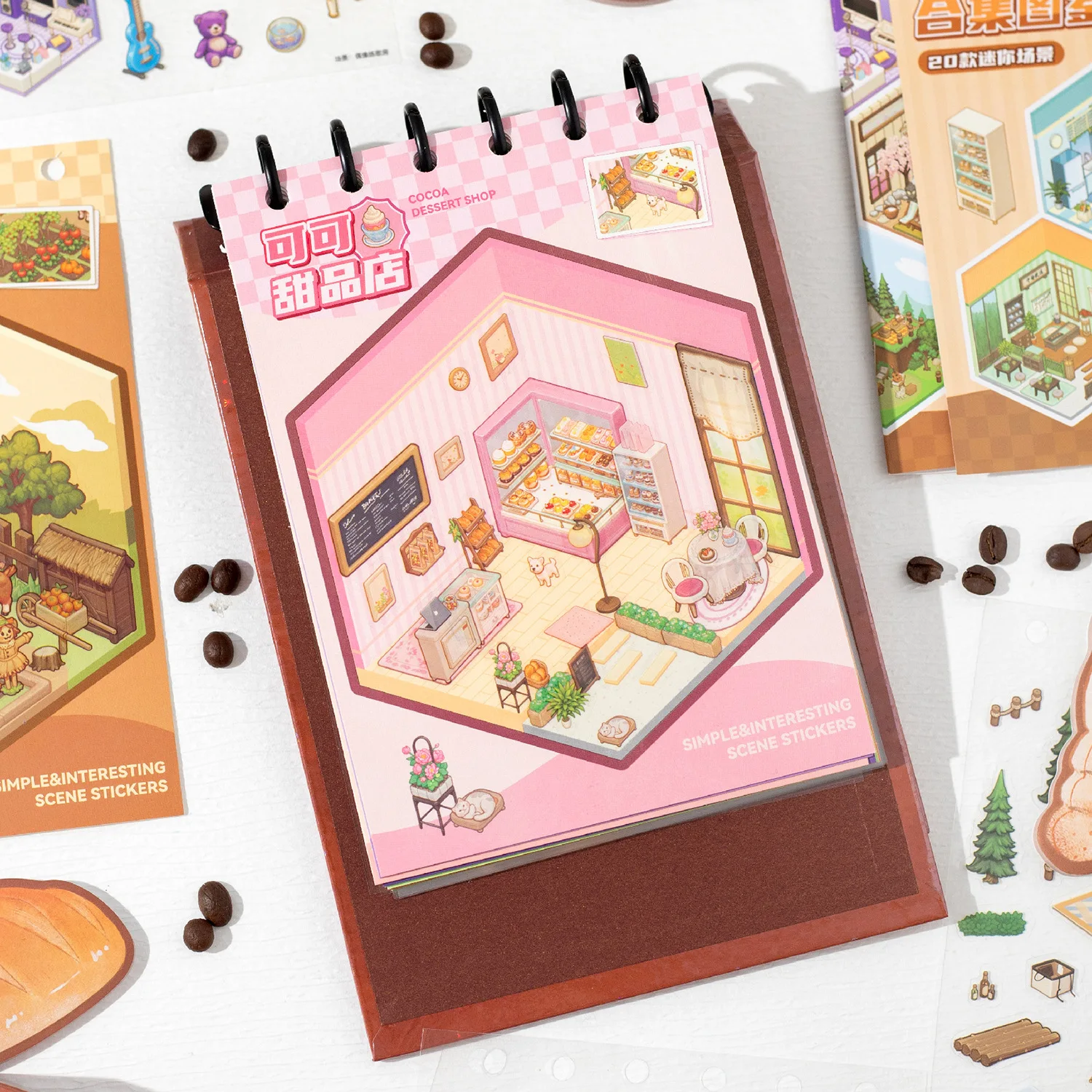 Cartoon 3D Landscape Sticker Book Visual Stacking DIY Pocket Cabin Scene Stickers Miniature Scene Stickers Children Gift