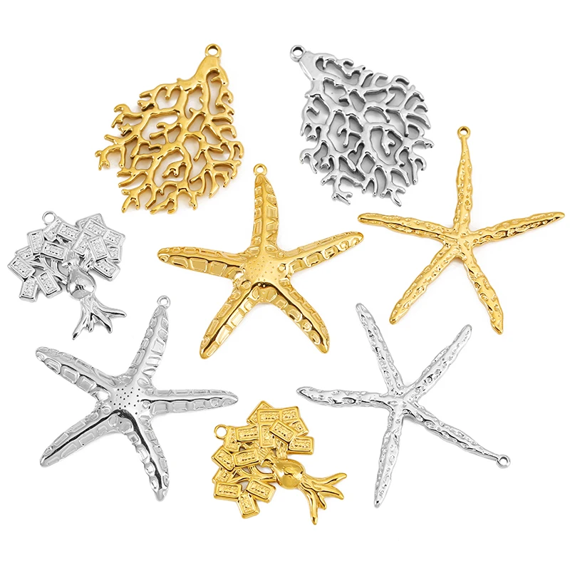 4pcs Stainless Steel Coral Starfish Charms Money Tree Large Pendant for DIY Necklace Earring Jewelry Making Accessories Finding