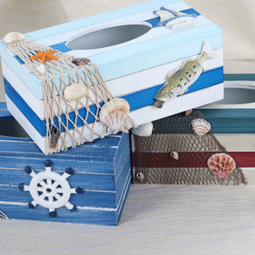 

Wooden Tissue Box Holder for Bathroom Decorations Container Case Bamboo Nautical Coastal Retro