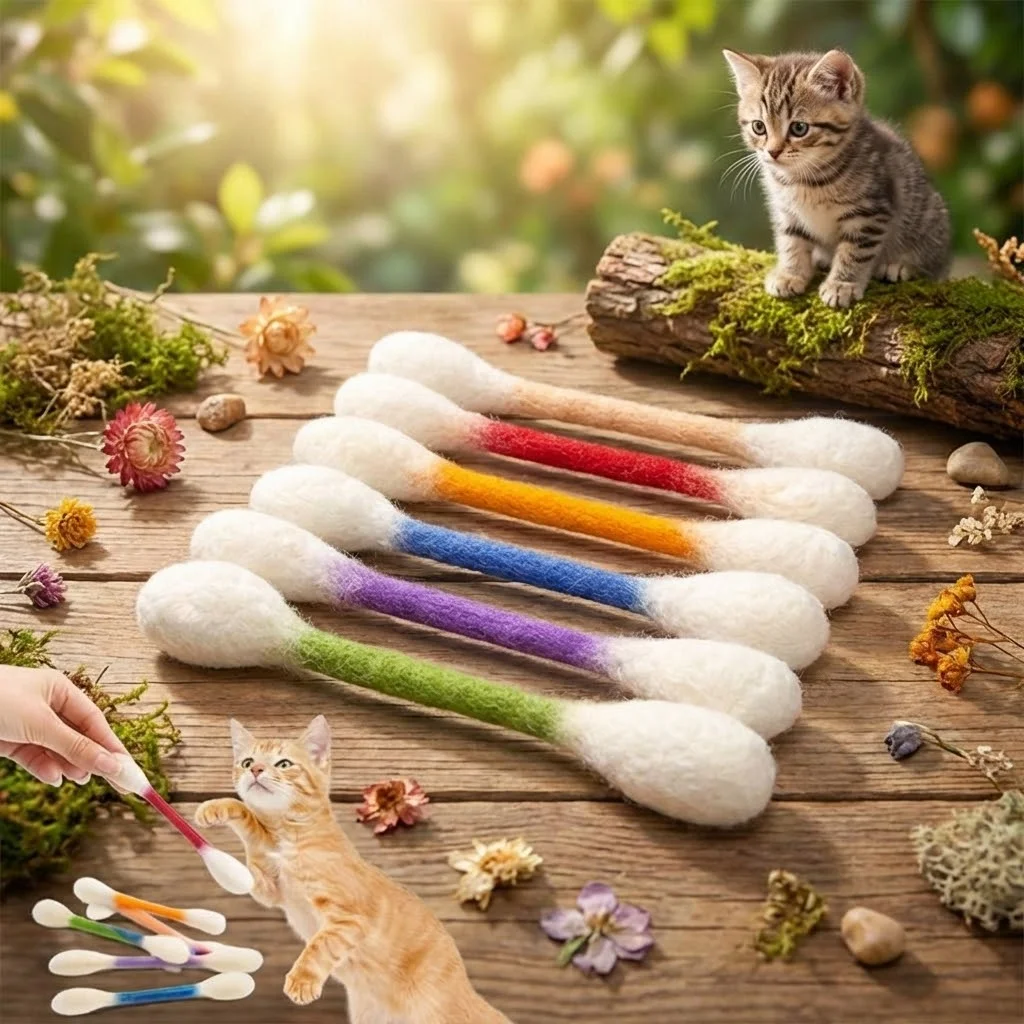 Hochwertige 6-teilige Kreative Filz-Wattestäbchen für Katzen, Leichte Weiche Riesen-Wattestäbchen, Katzen-Kauspielzeug für Zahnwachstum und Interaktives Spielen mit Kätzchen
