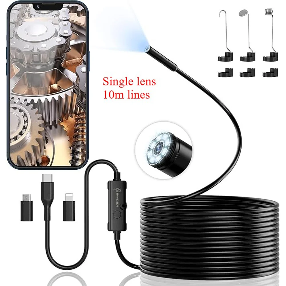 Portable endoscope 10m industrial endoscope High-definition imaging 8 LED lights included Compatible with smartphones