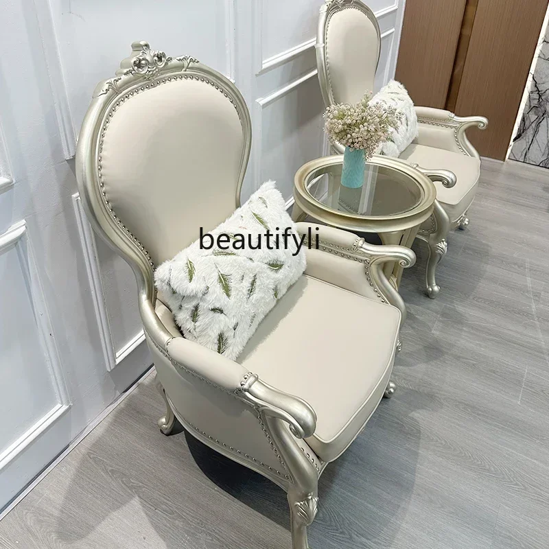 

Hot sales American solid wood sofa chair living room balcony casual leather French single chair