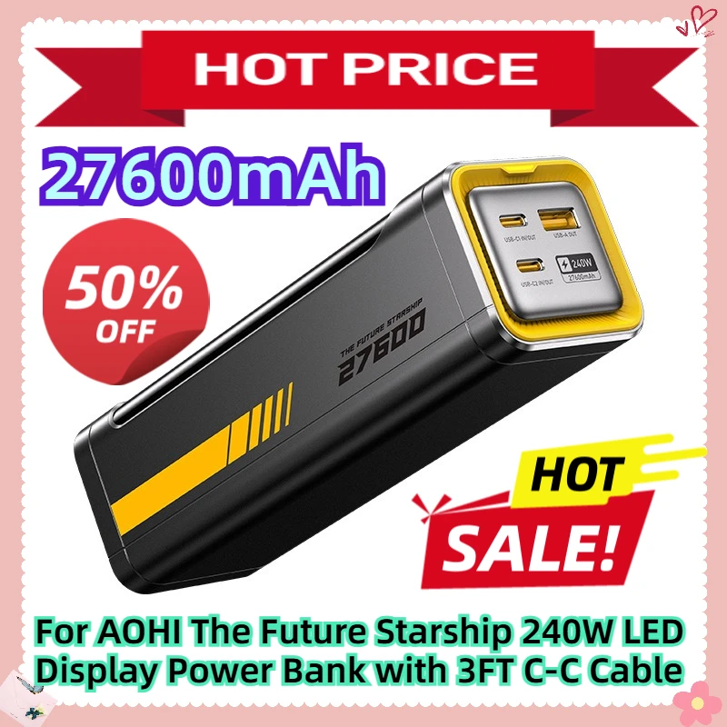 لـ AOHI The Future Starship 240W 27600mAh LED Display Power Bank مع كابل 3FT C-C