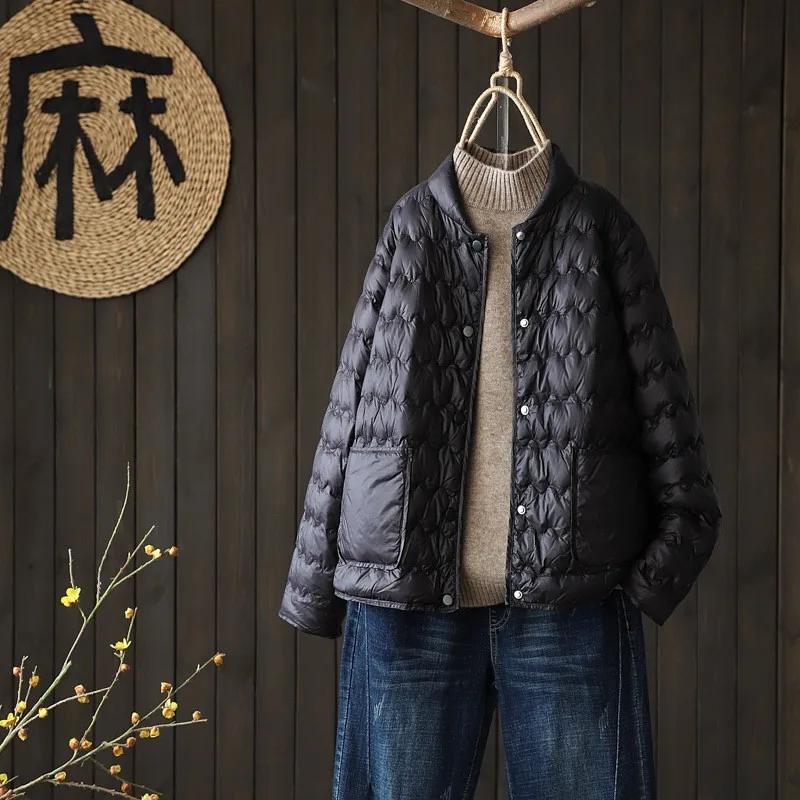 Women Stand Collar Short Quilted Coat Winter Lightweight Loose Plus Size Warm Puffer Jacket