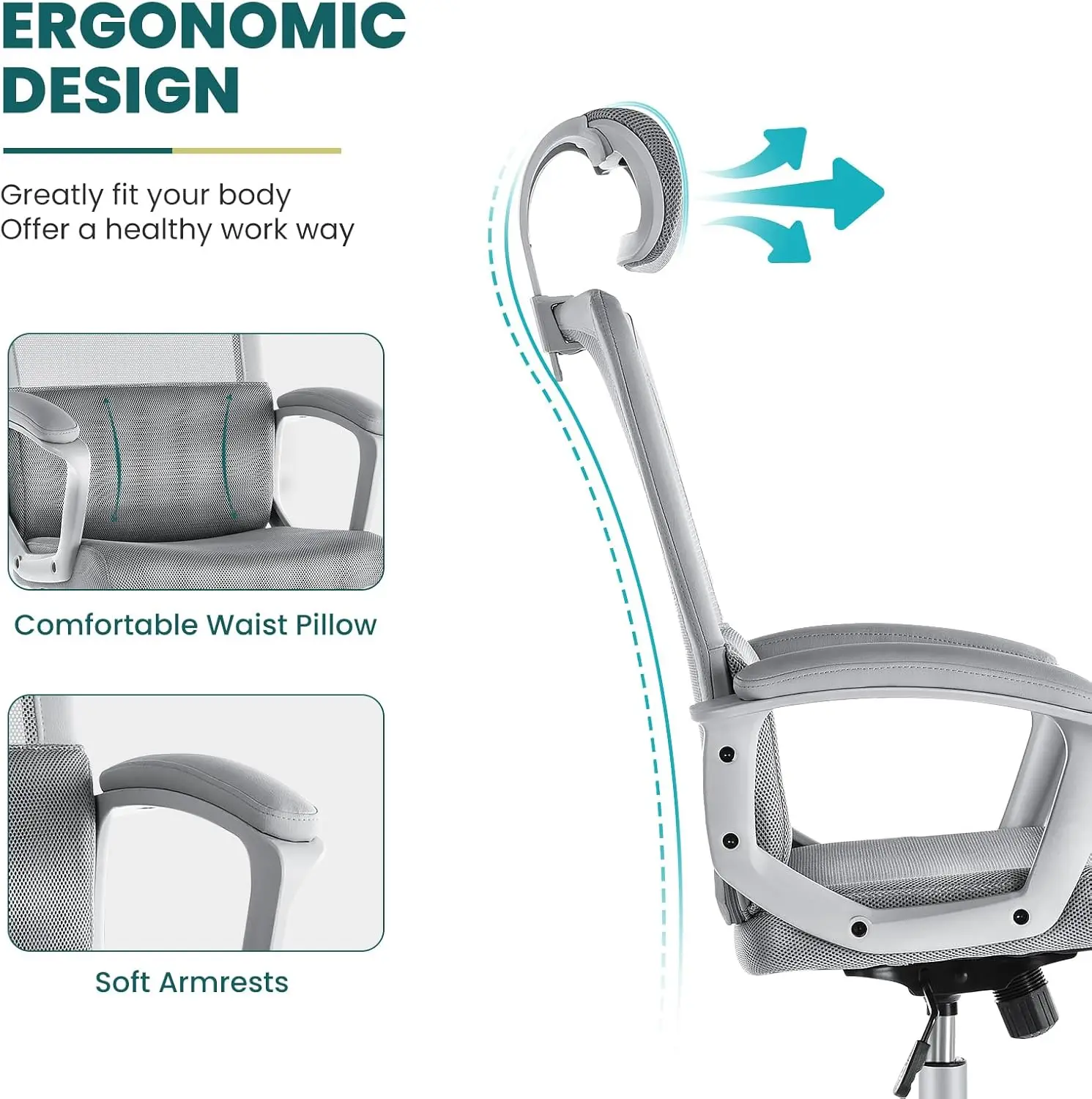 Silla ergonómica de escritorio de oficina para ordenador, respaldo alto, cómoda silla giratoria para juegos, sillas de malla para el hogar con ruedas, soporte Lumbar