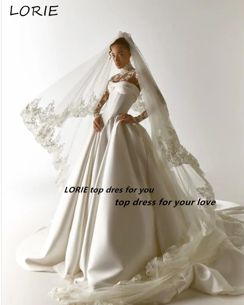 LORIE Lace Mermaid Wedding Dresses for Women Long Sleeve High Neck Bridal Gown Mermaid Bride Dress Customized Formal Club Dress