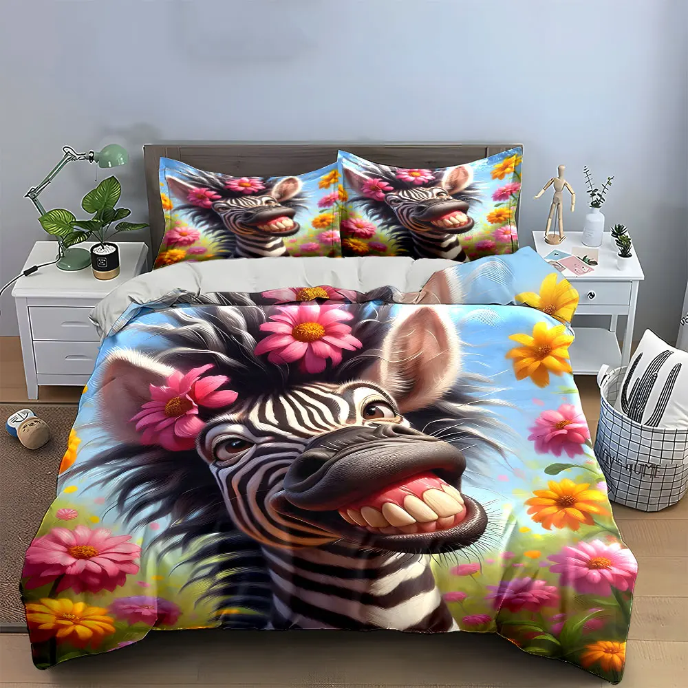 Colorful Zebra in Floral Bliss Exquisite three-piece bedding set gift for kids and adults