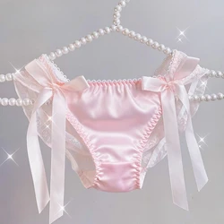 Japanese Sexy Triangle Panties Ladies Lace Big Bow Pink Temptation Transparent Cute Girls Low Rise Briefs Comfort Soft Underpant