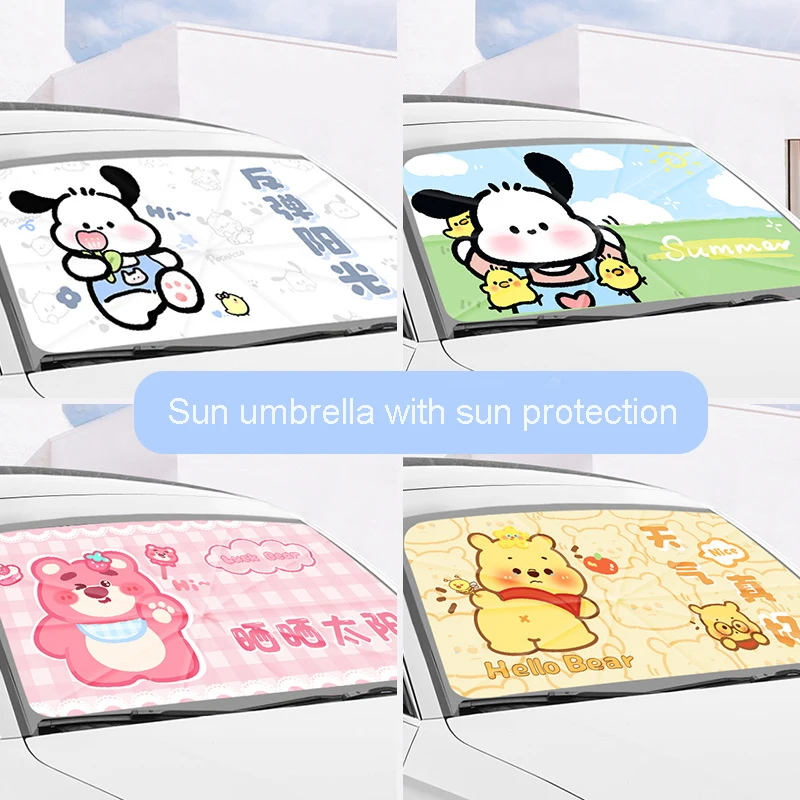 Cartoon Pochacco Car Sunshade Vehicle Mounted Front Windshield Sun Protection Heat Insulation Sunshade Car Sunshades Decorative