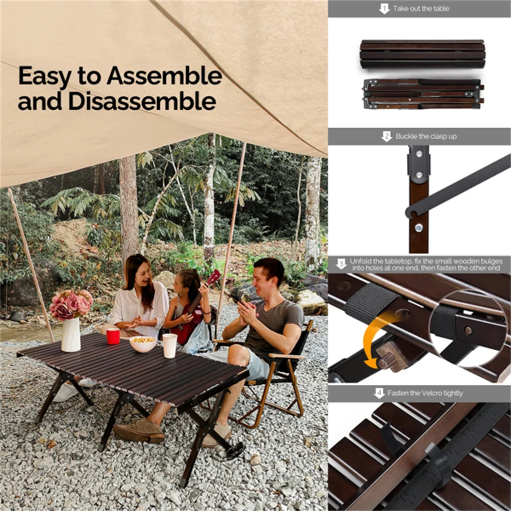 New Camping Portable Folding Table Wood High-End Creative Splicing Combination Roll Table Outdoor Garden Furniture 120x60x40cm