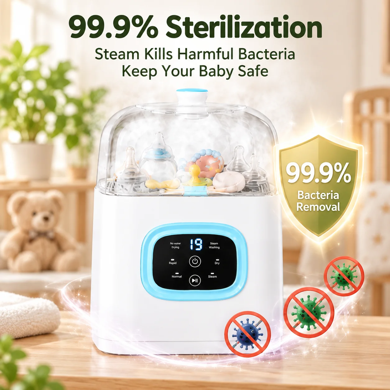 Smart Digital Baby Bottle Washer Automatic Baby Bottle Cleaning Machine 4 in 1 Wash Steam Sanitize Dry Store for Pacifier