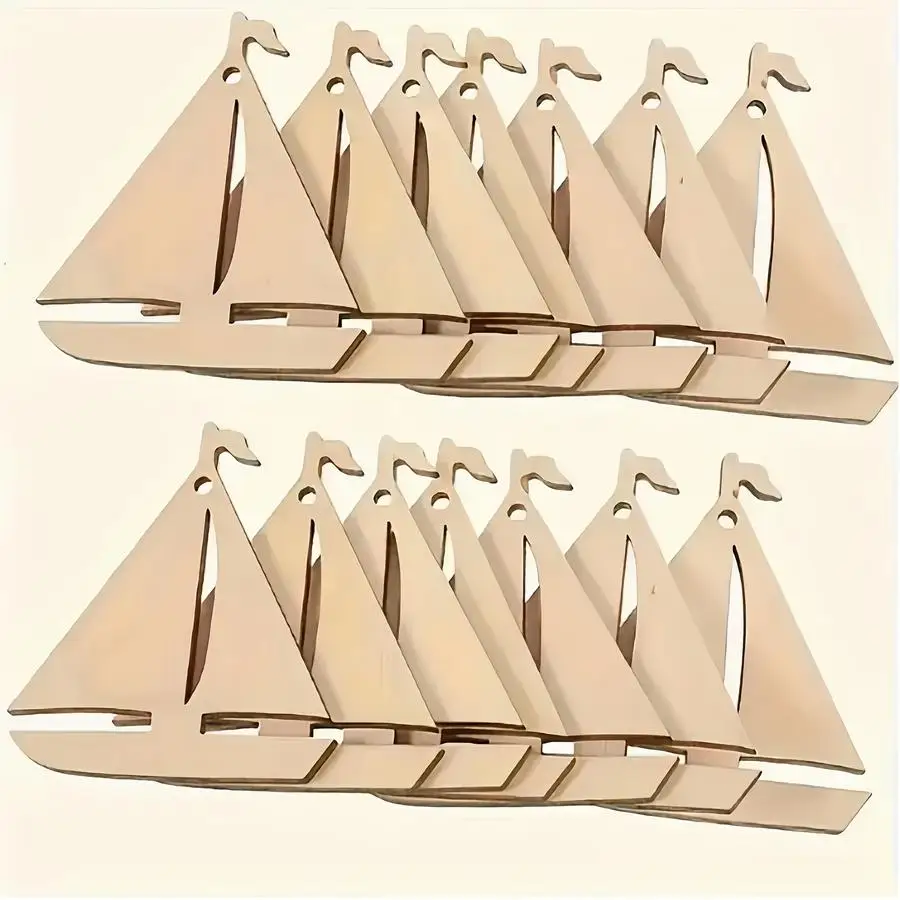 1/5/10/20/50/100pcs Handcrafted wooden sailboat-shaped pieces, ideal for DIY painting, home decor, and rustic ocean-themed craft