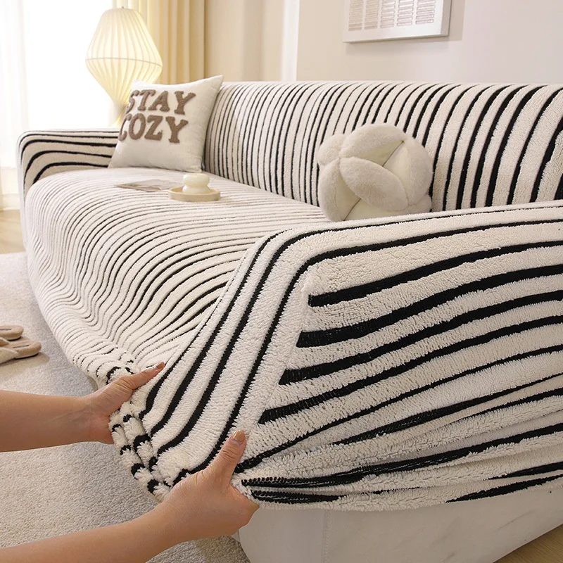 Striped pattern sofa cover anti slip sofa protective cover fully wrapped machine washable suitable for living rooms pet friendly
