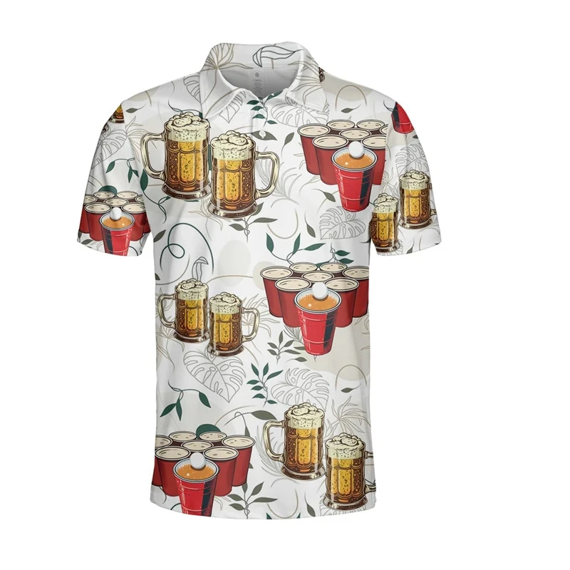 Beer Cheers! 3d Print Short Sleeve Polo Shirts For Men Clothes Hawaiian Button Polo Shirt Casual Streetwear Tops Men\'s Fashion