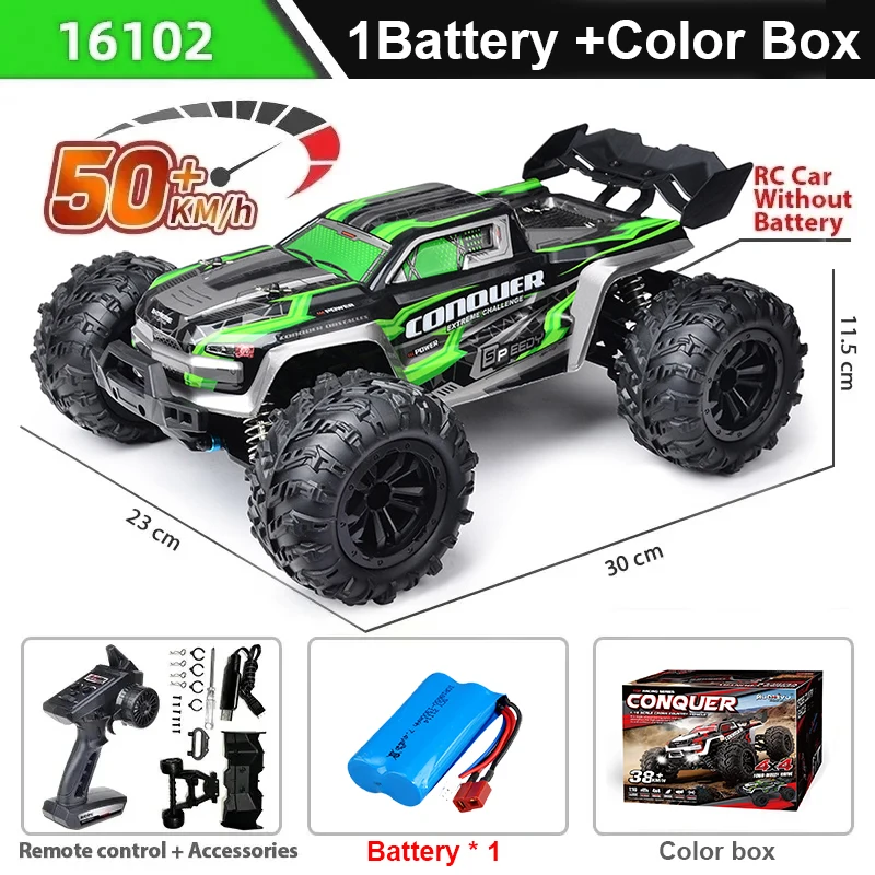 LOCAL + 1/16 Raceauto 4WD Hoge Snelheid 50 KM/H Bestuurbaar Auto met LED Hoge Snelheid Monster 4x4 Truck Kinderspeelgoed
