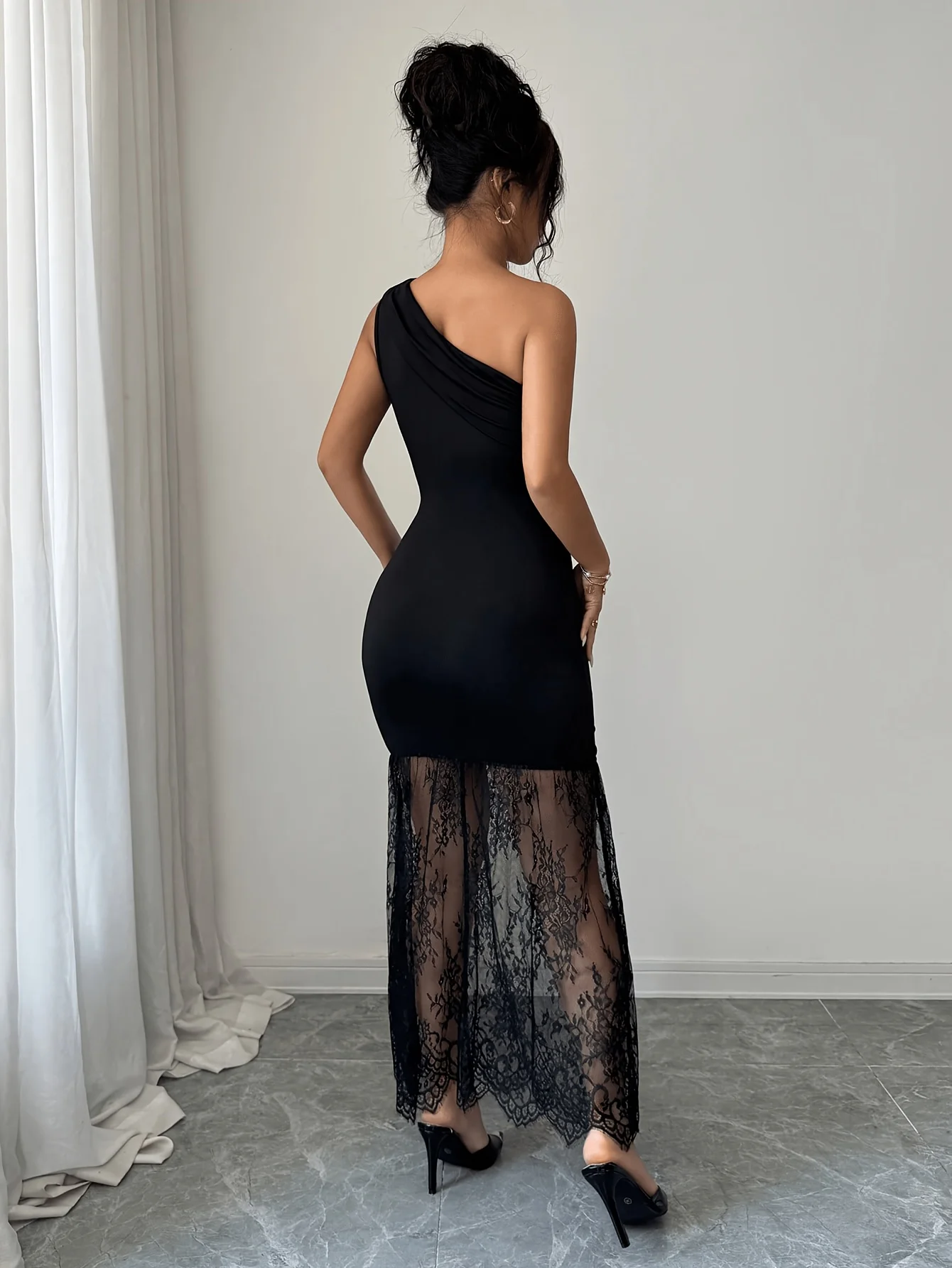 JULISSA MO Patchwork-Spitzenkleid, sexy, schulterfrei, Maxikleid für Damen, schwarz, ärmellos, Abendkleid, Sommer, schmal geschnitten, elegant, Party- und Clubkleid – Detail 5