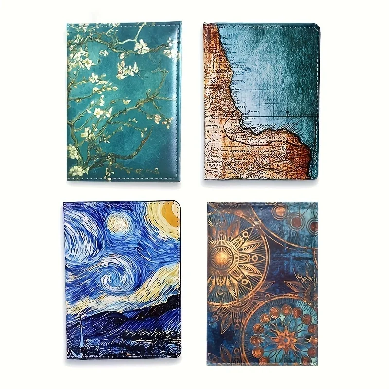 

Винтажный кожаный чехол для паспорта с принтом, органайзер для карт, кошелек для путешествий для мужчин и женщин