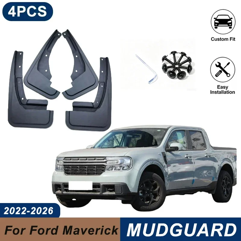 4PCS Car Mud Flaps For Ford Maverick P758 2022-2026 Waterproof Anti-Splash Fender Mudguards Auto Exterior Accessories
