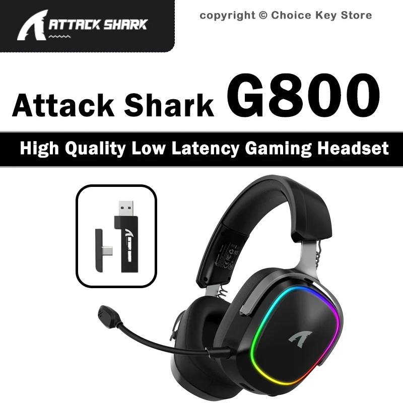 

ATTACK SHARK G800 Wireless Gaming Headset Detachable Mic RGB High Quality Low Latency Over-ear Wired 2.4G Bluetooth Headphone
