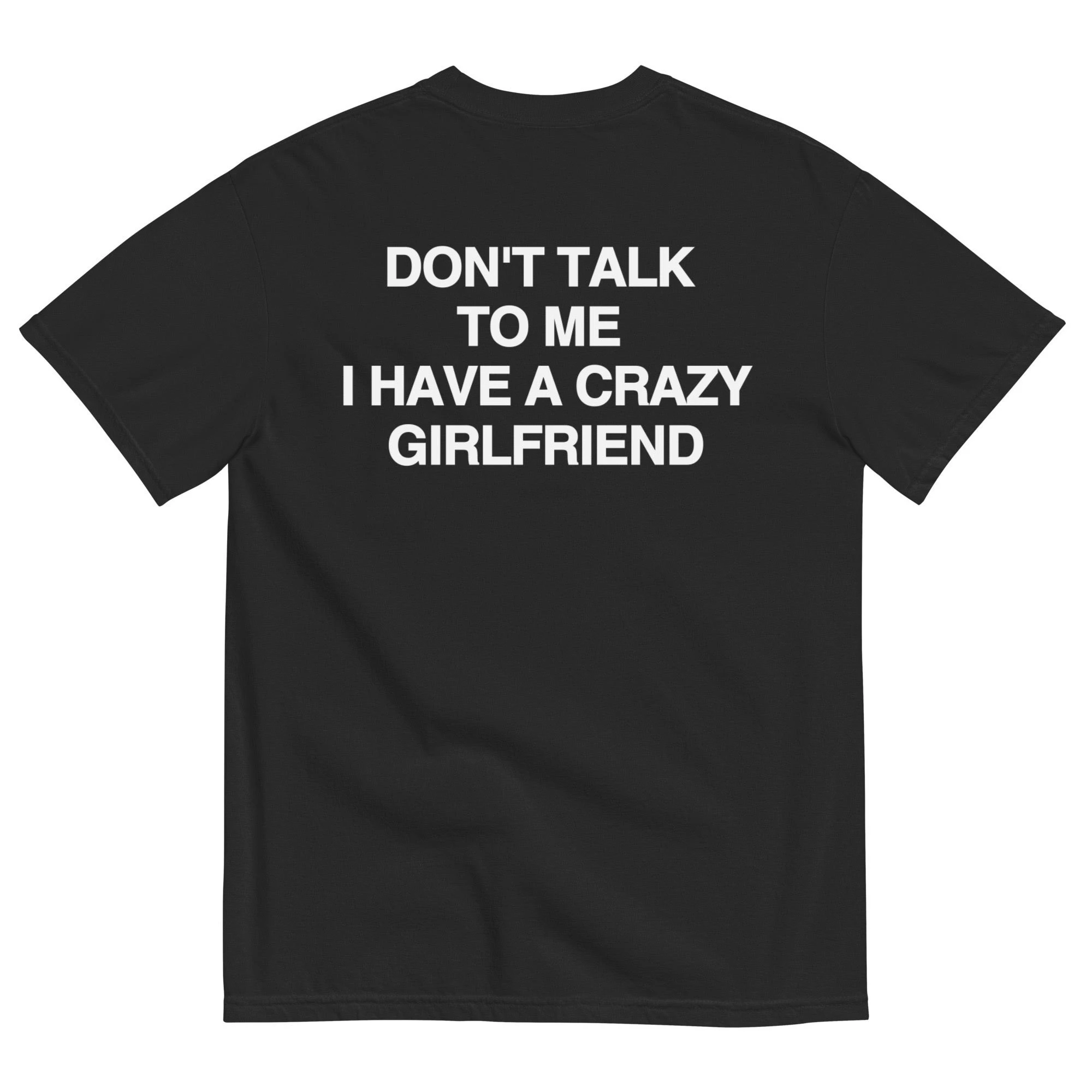 Lustiges Crazy Girlfriend Slogan T-Shirt mit rotem Rückendruck für Herren, humorvoller Text, kurzärmelig, reine Baumwolle, lockeres, lässiges Streetwear-Oberteil – Detail 5