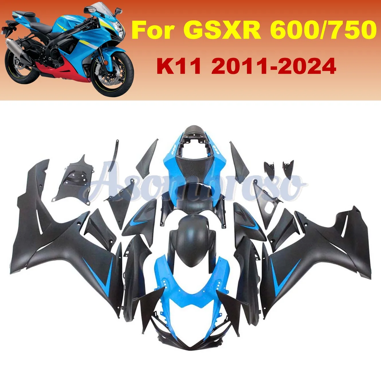 Matte Black Blue Printed Fairing kit For Suzuki GSXR600 GSXR750 2011-2024 2017 2015 2016 2018 2019 2020 2023 GSXR 600 750