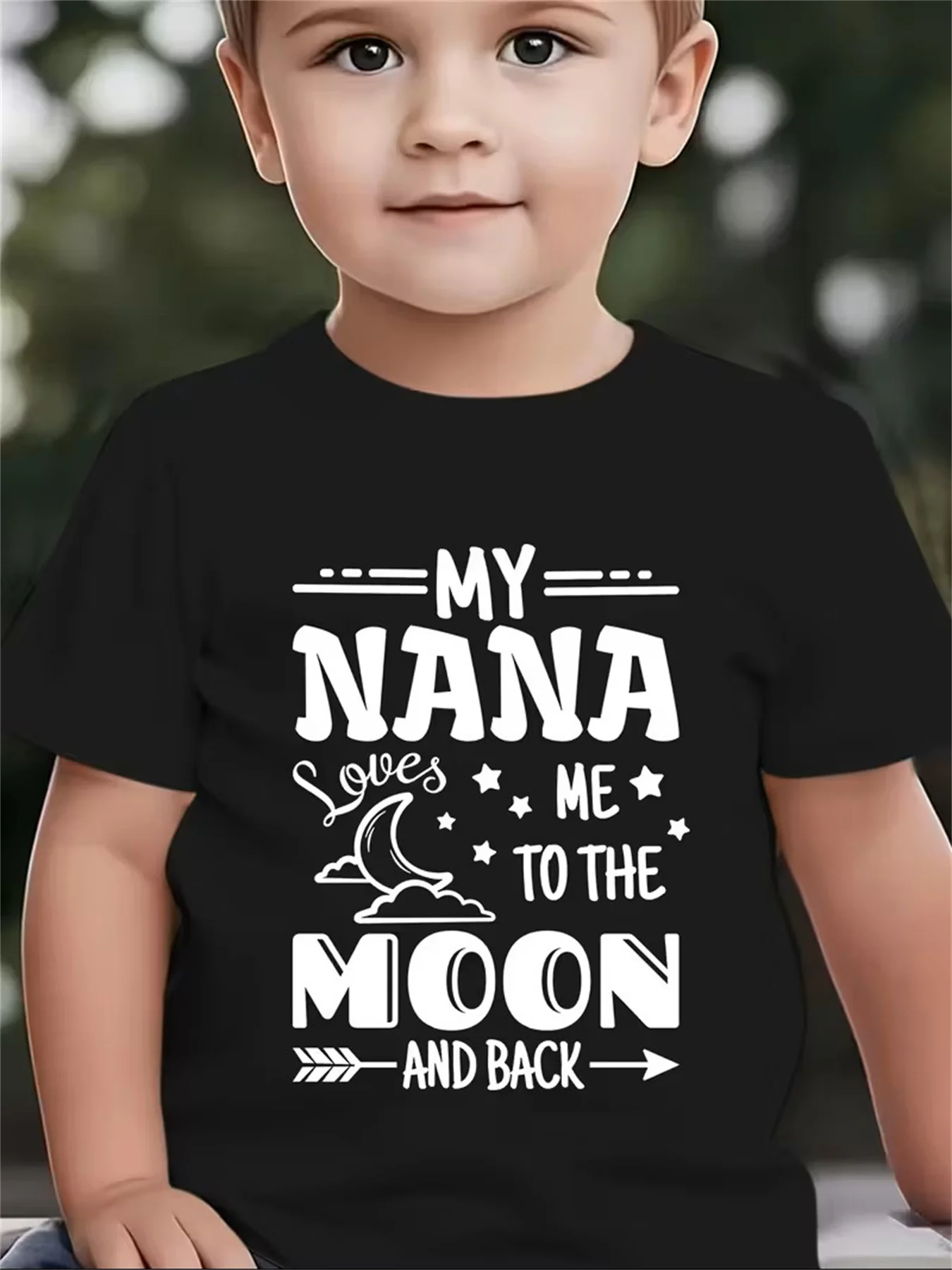 

Летняя мода для мальчиков с короткими рукавами «My Nana Loves Me to The Moon And Back» Повседневный уличный топ с буквенным принтом