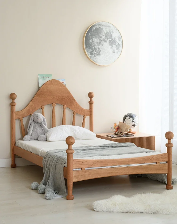 

All solid wood children's bed cherry wood retro single double bed Nordic princess bed simple