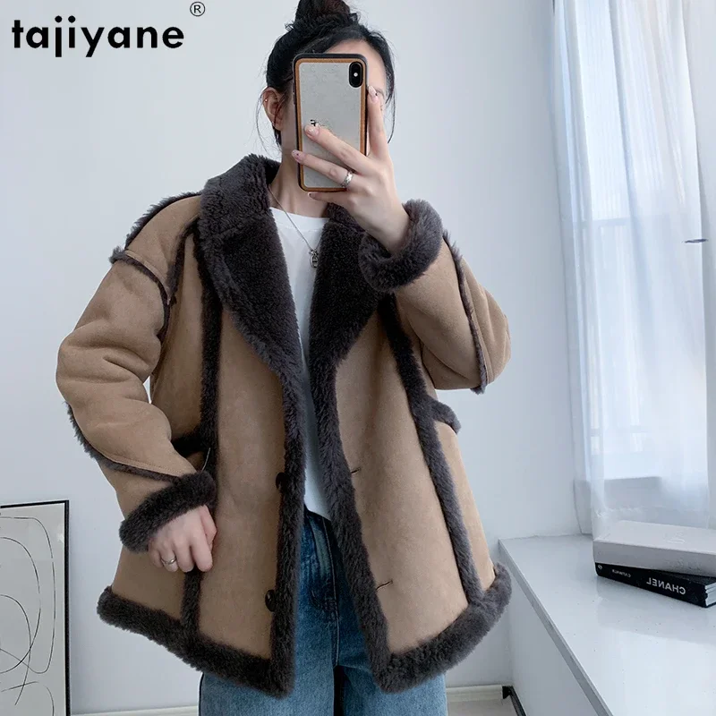 

Tajiyane New Pure Wool Coats for Women 2023 Winter Casual 100% Sheep Shearing Jacket Fashion Ladies Fur Coat Roupas Femininas