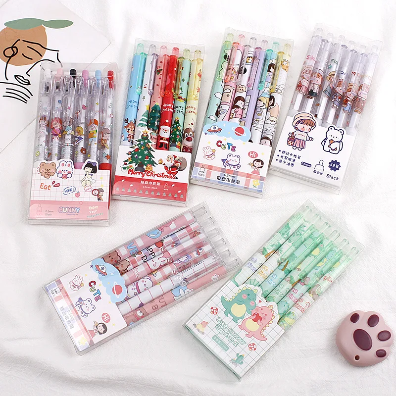 

6 pcs/set Cartoon Dinosaur Christmas Gel Pen Retractable Pen Cute Stationery Pen School Office Writing Supplies Gift