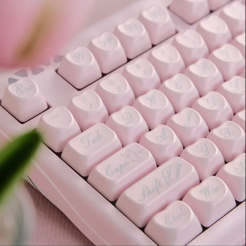 RECCAZR Rococo Angel Keycaps PBT Dye-Sublimation Iridescent Pearlescent Pink Keycaps for Mechanical Keyboardcute keycaps