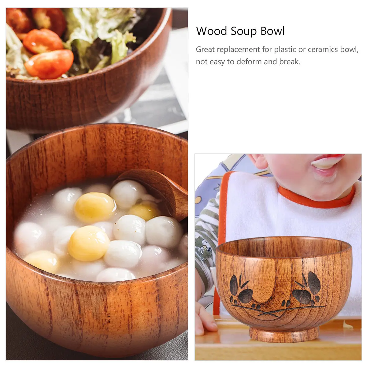 

1Pcs Jujube Wood Bowl Natural Wooden Soup Rice Bowl Anti Slip Carved Design Baby Adult Food Container Tableware Gift