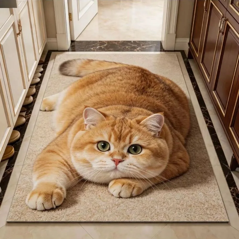 Diatomaceous Earth 3D Cat Floor Mat 40×60CM Realistic Bathroom Carpet Water-absorbing Washable Bedroom Door Rug Home Decor