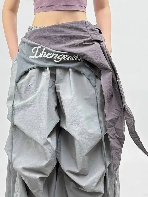 الأمريكية الرجعية واسعة الساق العمل السراويل النساء الصيف الكمثرى القرد ثنى الشارع الرقص عالية الخصر فضفاض بناطيل كاجوال